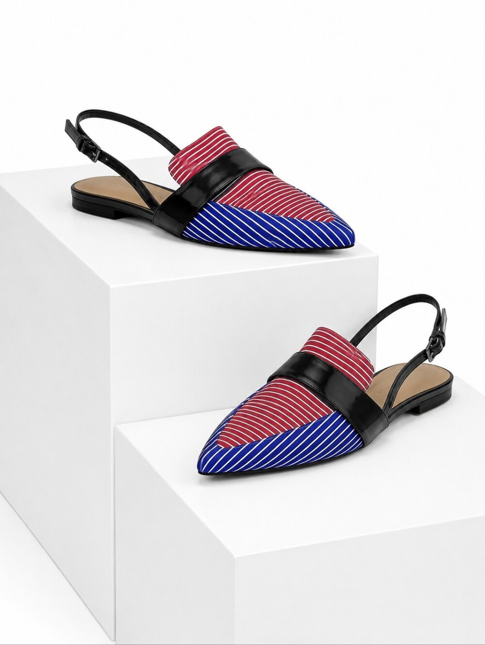 Charles & Keith Pointed Toe Slingback Flats Size 39 Red Blue Striped